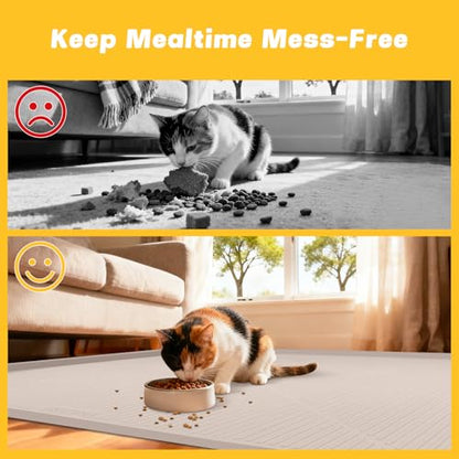 Lorvain 45" x 30" Cat Food Mat, Extra Large Silicone Pet Feeding Mat with Raised Edges, Pet Placemat for Cat Dog Food and Water Bowl Waterproof, Non-Slip, Easy to Clean, Floor Protection, Beige - color: Beige: 45" x 30"