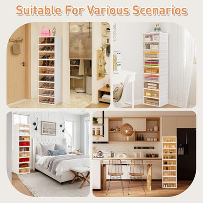 Foldable Shoe Rack Organizer Collapsible Shoe Storage Organizer with Doors, Large Plastic Folding Shoe Rack, Clear Stackable Shoe Boxes Easy Assembly Shoe Cabinet for Entryway (9 Tiers-18 Pairs) - size: 9 Tiers-18 Pairs