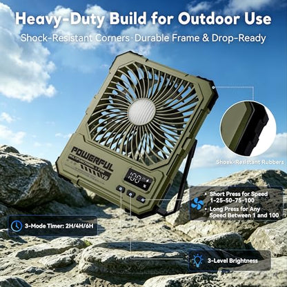 Portable Fan, Camping Fan, 20000mAh 6-Inch 18-85H Rechargeable Ultra Thin Foldable with Built-in Power Bank, LED Light, Remote Control, Hook for Outdoor Camping Tent RV Travel (Black) - color: Black
