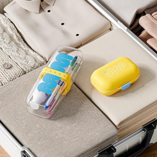 VITVITI Travel Soap Case Container, Portable Toothbrush Travel Case Dish Tray, 7.88 Inch Toothpaste Traveling Toothbrush Holder Set with Cover for Trip/Bathroom/Camping, Yellow - color: Yellow