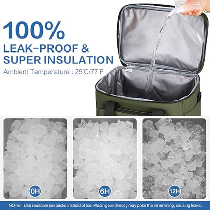 Large Insulated Cooler Bag, 50 Can Soft Sided Collapsible Ice Chest for Camping, Travel, Grocery, Kayaking & Beach (Waterproof, Leak-Proof, 30L) - color: Army Green