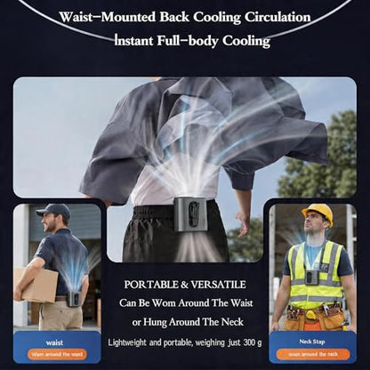 2026 AI Wearable Waist/Neck Hanging Fan,with Ice Cooler & Flashlight,10000mAh Rechargeable Clip On Belt Cooling Fan, 100-Speed 16000RPM Personal Body Fan,25H Work Time for Outdoor, Jobsite,Camping - color: Black