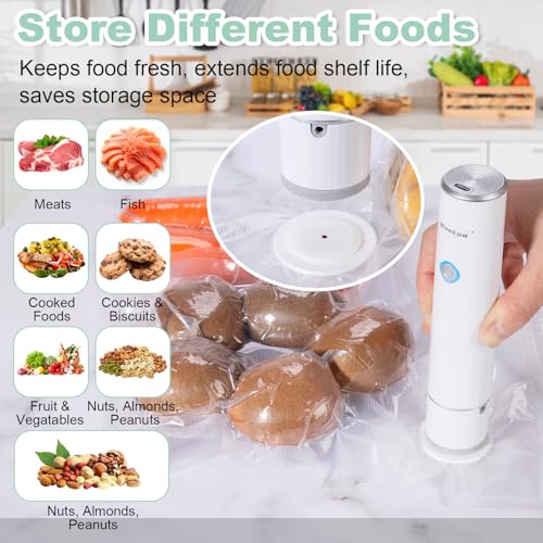 Handheld Vacuum Sealer for Food Storage – Portable & Rechargeable, Easy One-Hand Automatic Operation, 1 Vacuum Sealer + 30 Food Reusable Bags