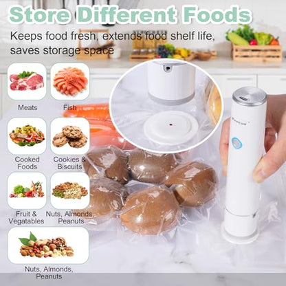 Handheld Vacuum Sealer for Food Storage – Portable & Rechargeable, Easy One-Hand Automatic Operation, 1 Vacuum Sealer + 30 Food Reusable Bags