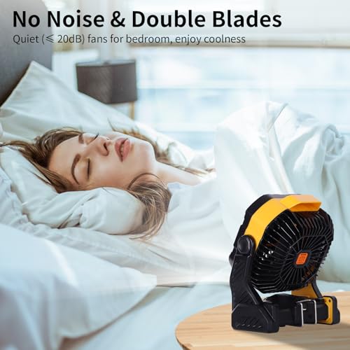 WESTTREE 20000mAh Camping Fan with LED Lantern USB Tpye C Rechargeable Battery Operated Outdoor Tent Fan with Light & Hook, 270° Pivot 4 Speeds, Personal USB Desk Fan for Camping Yellow X26A - color: X26A Yellow