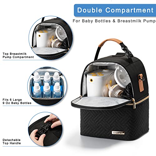 Breastmilk Cooler Bag with Ice Pack Fits 6 Baby Bottles up to 9 Ounce, Breast Milk Pump Cooler Bag with Shoulder Strap for Nursing Mom Daycare, Work, Travel- Black - color: Black