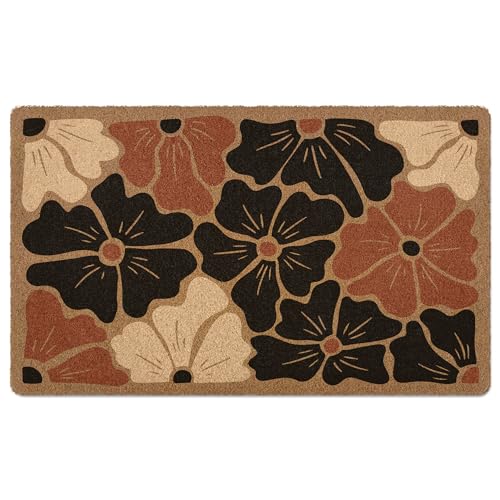 Boho Floral Door Mat, Boho Floral Doormat, Flower Welcome Front Door Mat Outside Indoor Outdoor Entrance, Botanical Rustic Artificial Coir Doormats Rugs for Patio Entry Home Decor, 30x17in - color: Floral-3