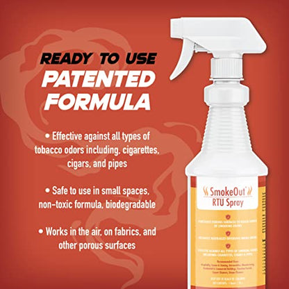 SmokeOut Odor Eliminator Spray for Smoke & Strong Odors – Commercial Strength, Fast-Acting, Non-Toxic (32 fl. oz.)