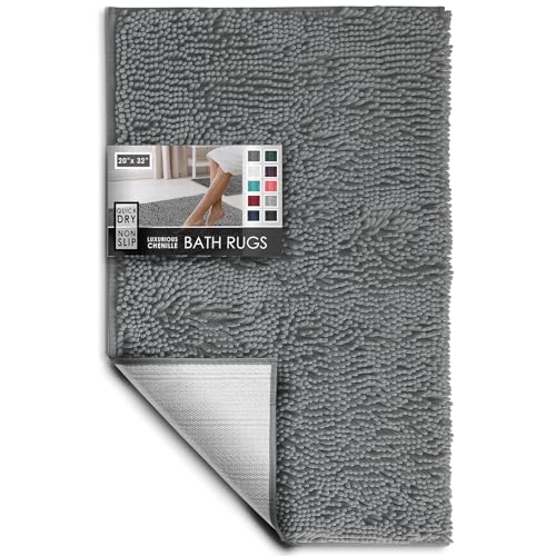 Hearth & Harbor Bathroom Rugs, Chenille Bath Mat - Machine Washable Bath Mats for Bathroom Non-Slip Backing Rubber, Quick Dry Bathroom Mat, 20 x 32 - Frost Grey - color: Frost Grey, style: 20 x 32