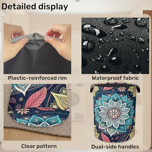 Bohemian Blue Flowers Laundry Basket, Dirty Clothes Basket, Water Resistant Foldable Hamper for Women, Storage Basket for Bedroom, Bathroom, Clothes - color: Bohemian Flowers