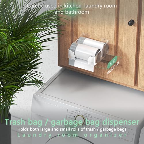 Acrylic Trash & Garbage Bag Holder Dispenser Wall Mounted, Easy Access Trash & Garbage Bags Roll Storage Organizer Container for Cabinet Door, Under Sink, Wall, Bathroom (Medium)