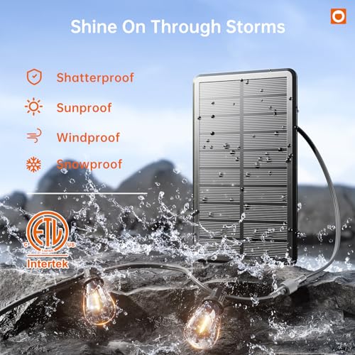 addlon 54FT(48+6) Solar String Lights Outdoor Waterproof with USB Port & Remote Control Dimmable Solar Patio Lights IP65 Solar Powered Edison LED Bulbs for Outside Bistro Camping - size: 54FT
