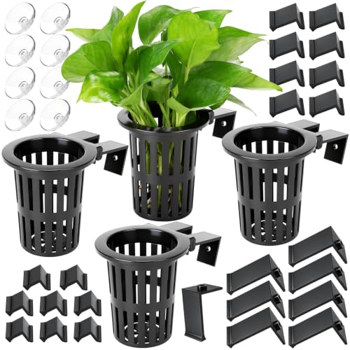 Borlech New Upgraded Large Aquarium Plant Holder with 1.57-inch Extension Hooks and Suction Cups for Fish Tank Aquaponic Plant Cultivation and Aquascape Accessories Decorations (4 PCS) - color: Black-4 Pack