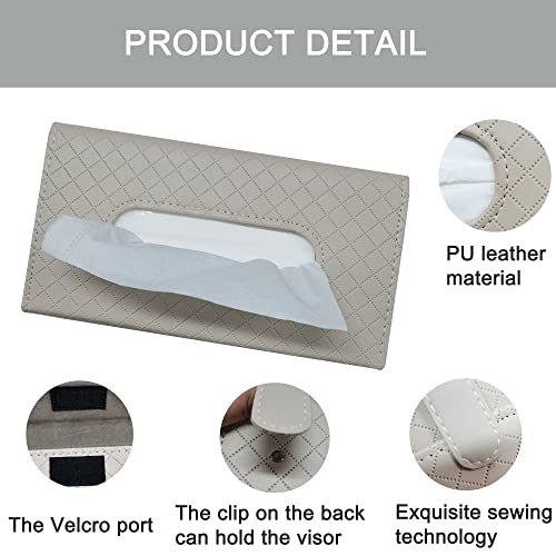 Car Sun Visor Tissue Holder, Car Napkin Holder, Premium PU Leather, Mask Holder for Sun Visor Vehicle, with Tissue Refill, Beige - color: Single-beige