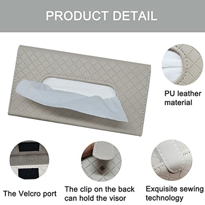 Car Sun Visor Tissue Holder, Car Napkin Holder, Premium PU Leather, Mask Holder for Sun Visor Vehicle, with Tissue Refill, Beige - color: Single-beige