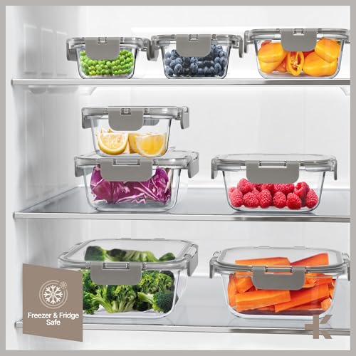Bakken Borosilicate Glass Food Storage Containers with Lids 24 Pieces, BPA-Free Stackable Lunch & Leftover Containers, Microwave, Freezer & Dishwasher Safe, 100% Airtight Leak-Proof, Gray - color: Gray