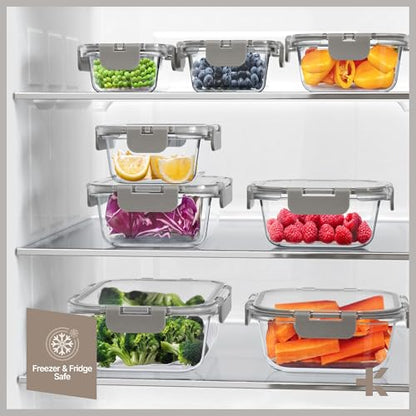 Bakken Borosilicate Glass Food Storage Containers with Lids 24 Pieces, BPA-Free Stackable Lunch & Leftover Containers, Microwave, Freezer & Dishwasher Safe, 100% Airtight Leak-Proof, Gray - color: Gray