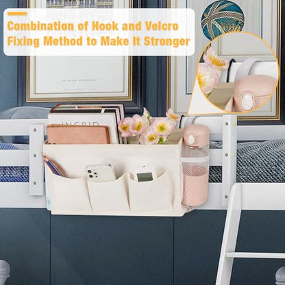 Lilithye Bedside Caddy Organizer with Fixed Straps and Water Bottle Holder for Home, College Dorm, Hospital, Crib and Bunk Bed (2pcs White) - color: 2pcs White