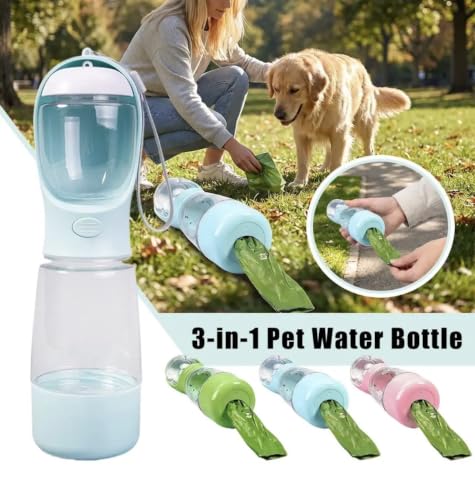 Portable Pet Water Bottle with Dispenser Bowl, 13.5 oz, Food-Grade Plastic, Manual Pressure Dispensing, Travel Water Bottle for Dogs and Cats (Pink) - color: Pink