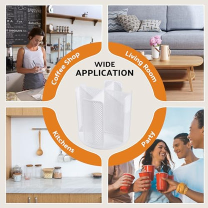 Rotating Paper Cup Dispenser with 4 Compartments, Disposable Coffee Cup Storage & Lid Holder for Countertops, Kitchen, Coffee Stations (White) - color: White