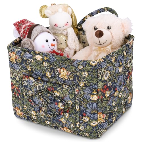 Storage Basket Boho Fabric Large Collapsible Floral Laundry Nursery Hamper Portable Folding Storage for Clothes Toys (Blue) - color: Blue