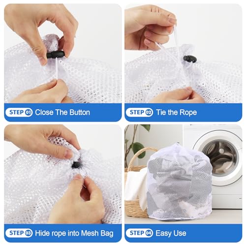3Pcs Mesh Laundry Bags Washing Machine Mesh Wash Bags Jumbo for Delicates Clothes,Bed Linen,Toys with Drawstring Closure Sturdy(3 XXLarge 28 x 26 Inches) - color: White, size: Jumbo 3 pcs