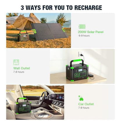 Portable Power Station 1000W, 999Wh Solar Generator, Pure Sine Wave AC Outlet with PD 60W USB-C Fast Charging, Outdoor Camping RV Van Home Backup Off-Grid Living - color: Green & Black