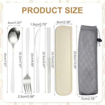 uxcell Travel Utensils with Case, Stainless Steel Portable Silverware, White/Silver - color: White/Silver