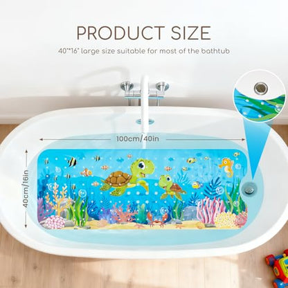 Baby Bath Mat for Tub, Non Slip Kids Bath Shower Mat, 40 X 16 Inch Large Bathtub Mat with Drain Holes and Suction Cups for Toddlers, Machine Washable and Waterproof (Turtle) - color: Turtle