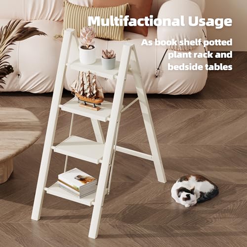 HillhutApex 4 Step Ladder, Lightweight Foldable 4 Step Stool with Anti-Slip Wide Pedal, 330lbs Capacity Aluminum Ladder for Household,Office,Garage(White) - color: White, size: 4 Step
