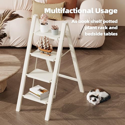 HillhutApex 4 Step Ladder, Lightweight Foldable 4 Step Stool with Anti-Slip Wide Pedal, 330lbs Capacity Aluminum Ladder for Household,Office,Garage(White) - color: White, size: 4 Step