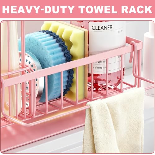 Sponge Holder for Kitchen Sink, Kitchen Sink Caddy, Kitchen Sink Sponge Holder, Dish Sponge Holder, Kitchen Sink Organizer for Sponge, Dish Brush, Scrubber(9.65" x 3.74" x 6.3", Pink) - color: Pink