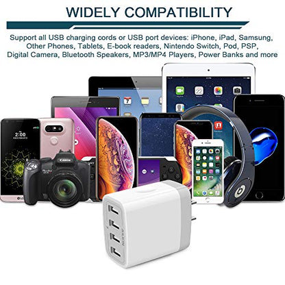 USB Charger Cube, Wall Charger Plug, AILKIN 4.8A 4-Muti Port USB Adapter | Power Plug Charging Station Box Base Replacement for iPhone 15 14 13 12 16 Pro Max/X/17, iPad Samsung Phones Charging Block - color: White