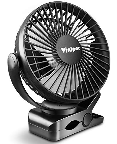 Viniper 6 inch Rechargeable Clip on Fan, 5000mah Battery Desk Fan : 360° Rotation & 3 Speeds Strong Wind Portable Fan, 8-30 Working Hours, Quiet and Powerful (Black) - color: Black, style: 5000mah Clip fan