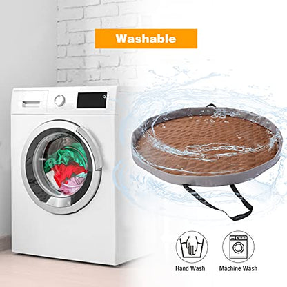 Washable Dog Bed Pad for Large Dogs, Portable Dog Crate Pad Car Seat Pet Cushion Mat with Handles, Round Pee Pad for Kennel or Whelping Box, 43 Inch