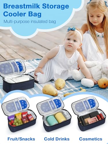 SUNMON Breast Milk Cooler Bag with Real-Time Temperature Display, Portable Travel Breastmilk Storage Case, Includes 2 Reusable Ice Packs, for Pumping Moms on The Go (Navy Blue) - color: Navy Blue
