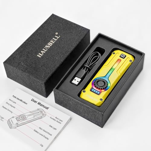 HAUSBELL Flat EDC Flashlight,1800 Lumen UV Magnetic Rechargeable Pocket | Stepless Dimming Dial,Stainless Steel Body,RGB+UV,USB-C Fast Charge,Magnetic Base,Waterproof, for Work,Camping & Emergency - color: Yellow