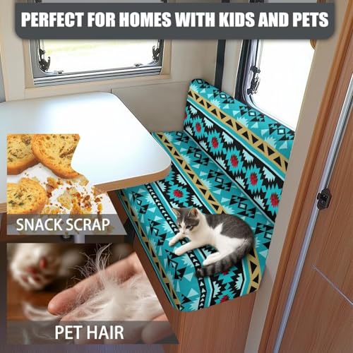 SEANATIVE RV Dinette Cushion Covers Stretch Blue Aztec Printed RV Sofa Seat Slipcovers Replacement Non-Slip Camper Cushion Slipcovers Washable RV Dinette Seat Covers - color: Blue Aztec Print