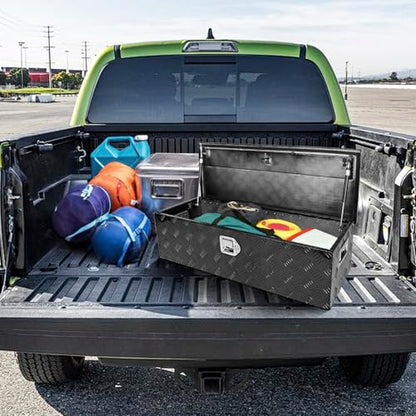 Black 39 Inch Truck Chest Tool box Heavy Duty Aluminum Stripes Plated Pick Up Truck Bed Box Waterproof RV Trailer Toolbox Storage with Side Handle and Lock Keys –39"x13"x10" - color: Black, size: 39"x13"x10"