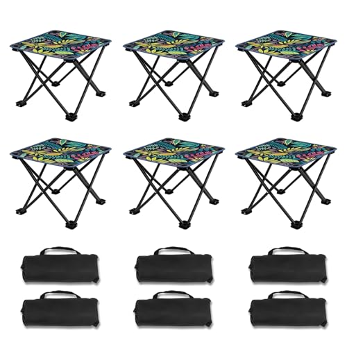 Portable Collapsible Stools Outdoor Folding Chairs Small Camping Stools for Hiking,Fishing,Gardening,Beach and Travel with Carry Bag (6 Pack,Pattern) - color: Small, size: 6PCS
