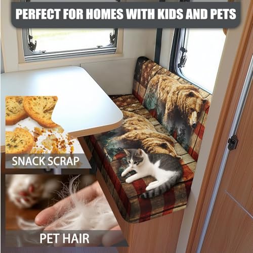 Bear American Flag Print RV Dinette Cushion Covers Wear-Resistan Camper Seat Covers Dinette Booth with Pillowcase, RV Couch Protector Include 1 Backrest Cover and 1 Bench Cover - color: Bear American Flag