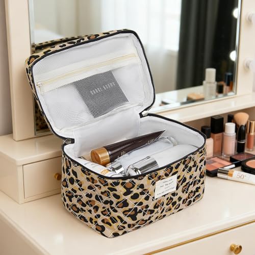 Gosect 1pc Large Makeup Bag, Cute Cosmetic Bag for Women Girls, Floral Coquette Aesthetic Toiletry Bag, Travel Make Up Organizer Bag (Leopard Print) - color: 022Leopard Print
