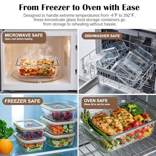 5 Pack 35 oz Glass Meal Prep Containers, Plastic-Free Glass Food Storage Containers with Lids, 4.4 Cups Airtight Glass Lunch Containers for Leftovers, Microwave, Oven, Freezer and Dishwasher - size: 35oz