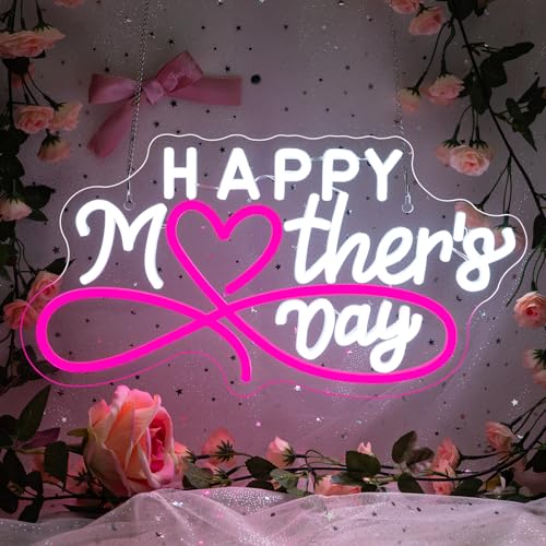 Happy Mother's Day Neon Sign Pink LED Mothers Signs Art Wall Decor in Home Room Bedroom Love Mom Neon LED Light Up Mother's Day for Mom Family in Birthday Party Gifts - color: Happy Mother Day