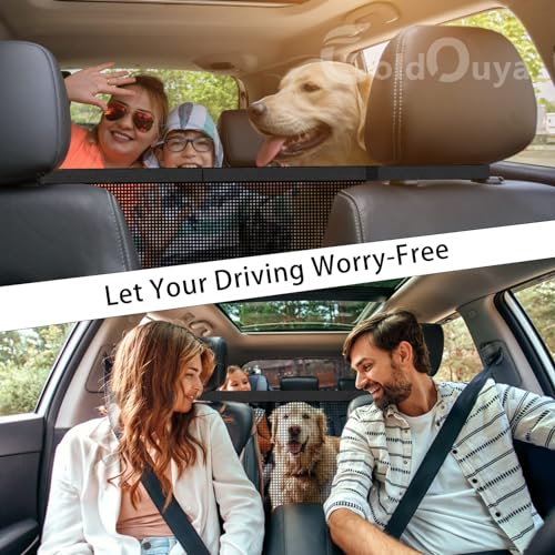 Car Dog Net Barrier, 21 x 21 in Adjustable Mesh Obstacle Car Dog Barrier Net Car Back Seat Pet Fence Car Pet Isolation Protective Network, Easy to Install and Clean