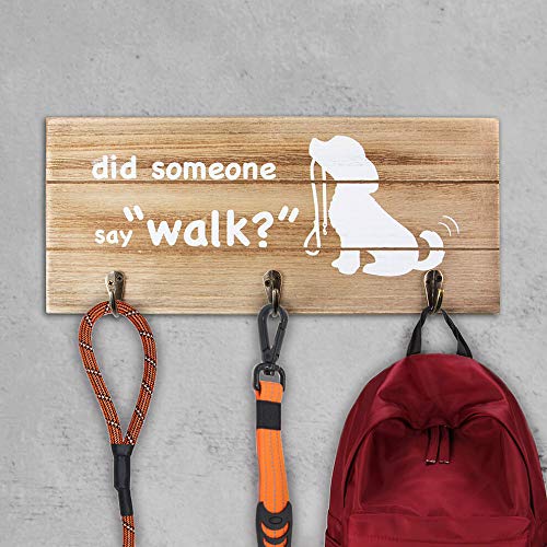 VILIGHT Dog Mom Gifts Leash Holder Home Sign - Farmhouse Wall Decor with Hooks - Funny Dog Lover Gifts for Women Man - 12.6x5.5 Inches