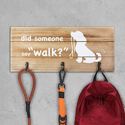 VILIGHT Dog Mom Gifts Leash Holder Home Sign - Farmhouse Wall Decor with Hooks - Funny Dog Lover Gifts for Women Man - 12.6x5.5 Inches