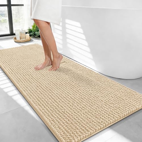 OLANLY Thick Bathroom Runner Rugs 44x24, Extra Soft Absorbent Chenille Bath Rugs, Rubber Backing, Machine Wash Dry, Long Bath Mats for Bathroom Floor, Tub and Shower, Home Decor Accessories, Beige - color: Beige, size: 44" X 24"