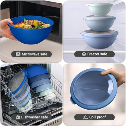 Zulay Kitchen 12 Piece Plastic Mixing Bowls with Lids Set - Leak-Proof Microwave & Freezer Safe Stackable Mixing Bowl Set for Preparing, Serving and Storing - Non-Slip Large Nesting Bowls (Blue Ombre) - color: Aqua Blue