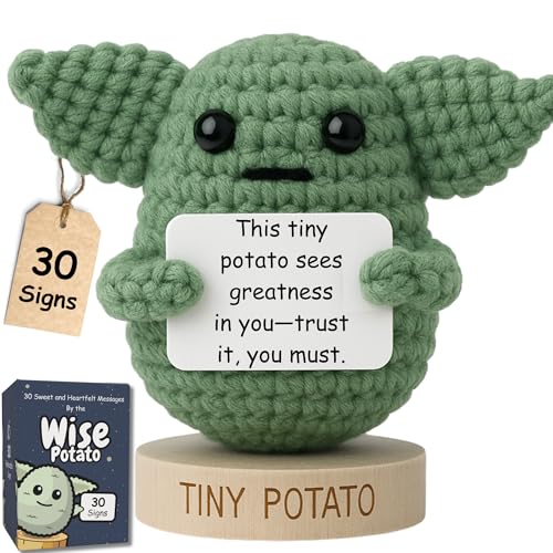 Star Wars Gifts | Handmade Baby Yoda Positive Crochet W/ 30 Fun Affirmations | Gift for Birthday, Graduation | Starwars Birthday Present for Men, Women, Friend, Coworker | Star Wars Office Desk Decor - color: Baby Yoda